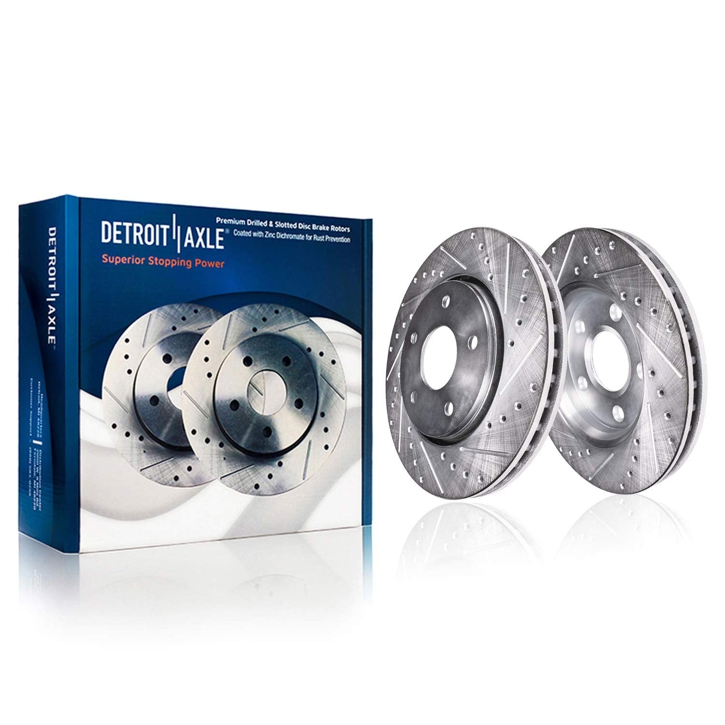 Detroit Axle - 5 Lug Front Brake Rotors for Toyota 2004-2009 Prius Drilled and Slotted Brake Rotors Replacement :10.04 (255mm)