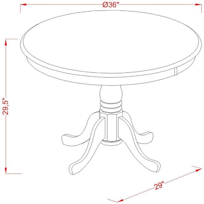 East West Furniture ANAB5-MAH-72 5 Piece Dining Table Set Includes a Round Dining Room Table with Pedestal and 4 Firebrick Red Faux Leather Parsons Chairs, 36x36 Inch, Mahogany