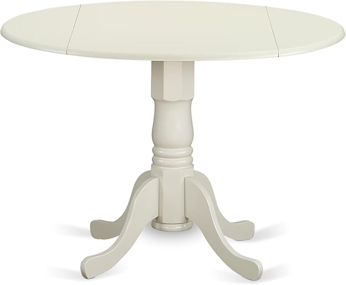 East West Furniture DLFL5-WHI-01 5 Piece Modern Dining Table Set Includes a Round Wooden Table with Dropleaf and 4 Cream Linen Fabric Parson Dining Room Chairs, 42x42 Inch, Linen White