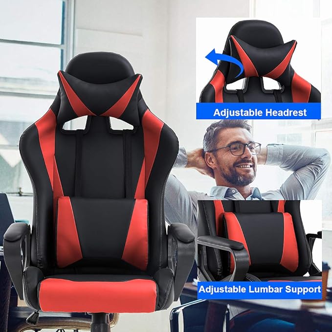 BestOffice Computer Executive Desk Office Chair with Lumbar Support Headrest For Women, Men, Red