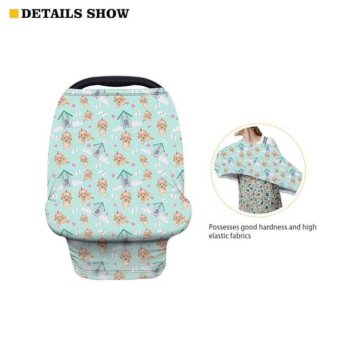Forchrinse Pug Print Baby Car Seat Cover Nursing Cover Breastfeeding Cover,Multi-use Stroller Cover High Chair Cover Baby Car Seat Canopy for Puppy’s Lover