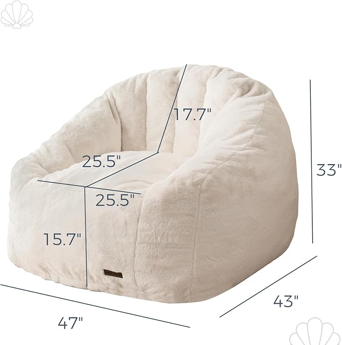MAXYOYO Giant Bean Bag Chair, Oversized Bean Bag Couch for Adults and Kids, Faux Fur Shell-Shaped Large Chair with Filler, Stuffed Big Accent Sofa Lounge Floor Sofa for Gaming, Reading, Beige