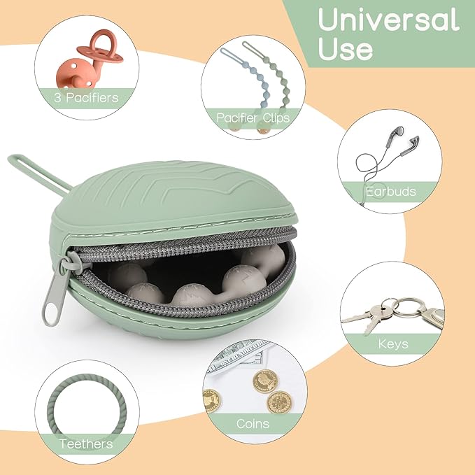 2 Pack Pacifier Holder Case, BPA Free Baby Pacifier Silicone Pouch for Boys & Girls, Portable Container Case (Clay, Dark Grey)