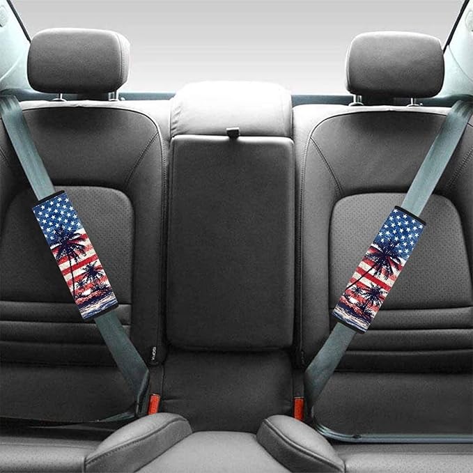 AFPANQZ American Flag Palm Auto Seat Belt Cover Pads for Men Women 2 Piece Safety Seatbelt Pad Cushion Universal Fit for Truck Van Sedans SUVs Bohemian Red Shoulder Strap Pads