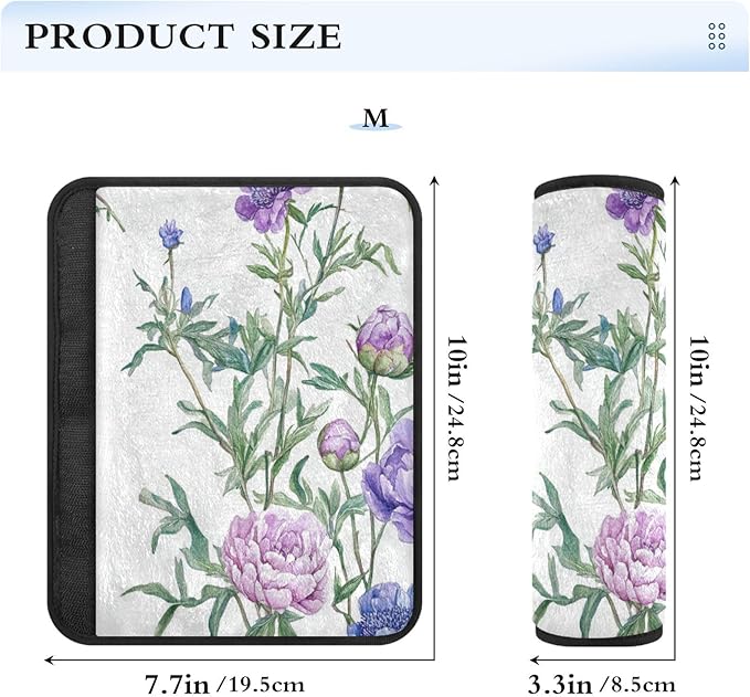 Car Seat Belt Pads 2 Pack Breathable Baby Seat Shoulder Strap Cover for Adults Child Kids M Florals Peonies Violet Peonies White