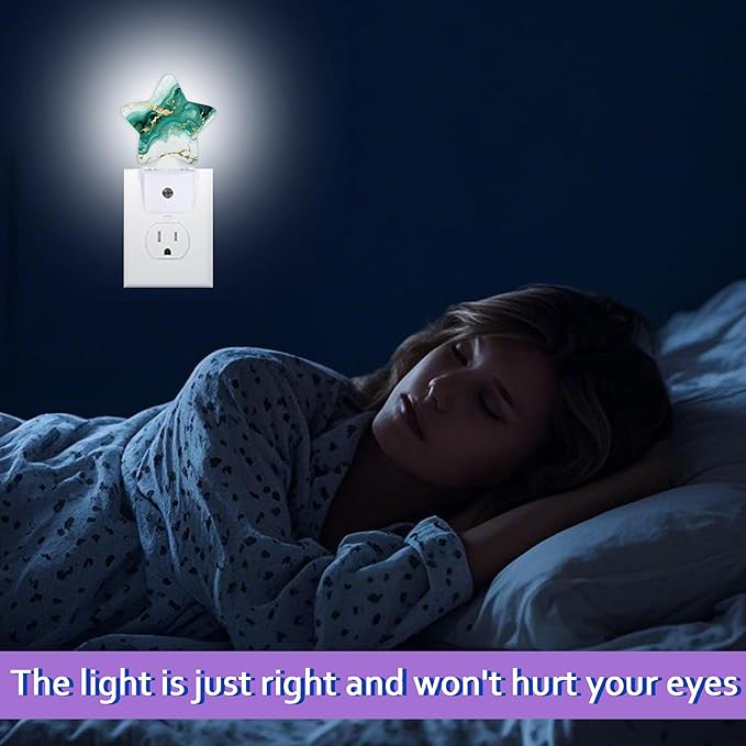 Green Gold Marble Night Lights Plug Into Wall Decorative,Modern Abstract Sleep Friendly Lamp, Energy Efficient Dusk-to-Dawn Sensor Nightlights for Kid Bedroom Nursery Bathroom