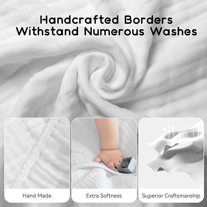 Baby Hooded Towels for Babies and Toddlers, Muslin Baby Bath Towel Soft and Absorbency for Boys and Girls (White 2 Pack)
