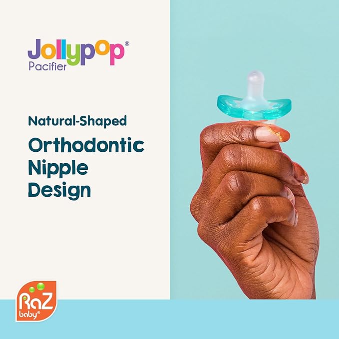 RaZbaby Jollypop Pacifier for Newborns & Up, USA Made, Natural Shaped Orthodontic Binky, Lovingly Shared in NICUs & Hospitals Worldwide, Medical-Grade 100% BPA-Free - 0-3 Months, 2 Pack - Pink