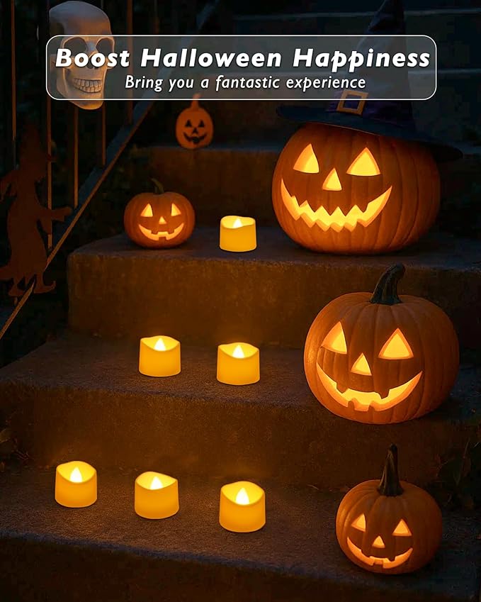 Raycare 48 Pack White Battery Operated Tea Lights, 200+Hour Electric Flickering Flameless Candles, Realistic Votive LED Tea Lights for Wedding Party Table Thanksgiving Christmas Decorations