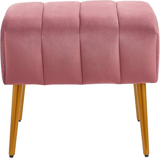 Ball & Cast Upholstered Velvet Ottoman,Footrest 18"W x 15.75"D x 17.5"H Rose,Golden Powder Coating Legs Set of 1