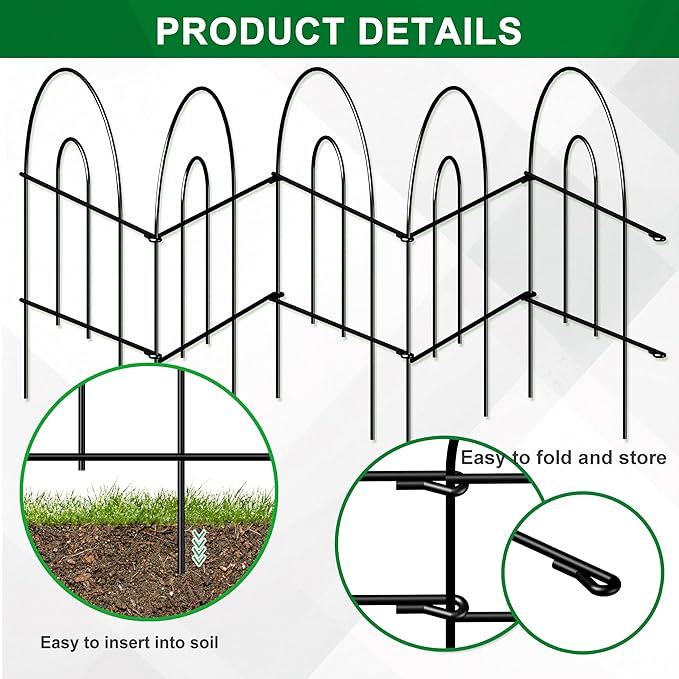 Decorative Black Garden Border Fence 18inX50ft Metal Wire Edging Flower Bed Folding Fences Panel Outdoor Garden Fencing Patio Edge Landscape for Yard