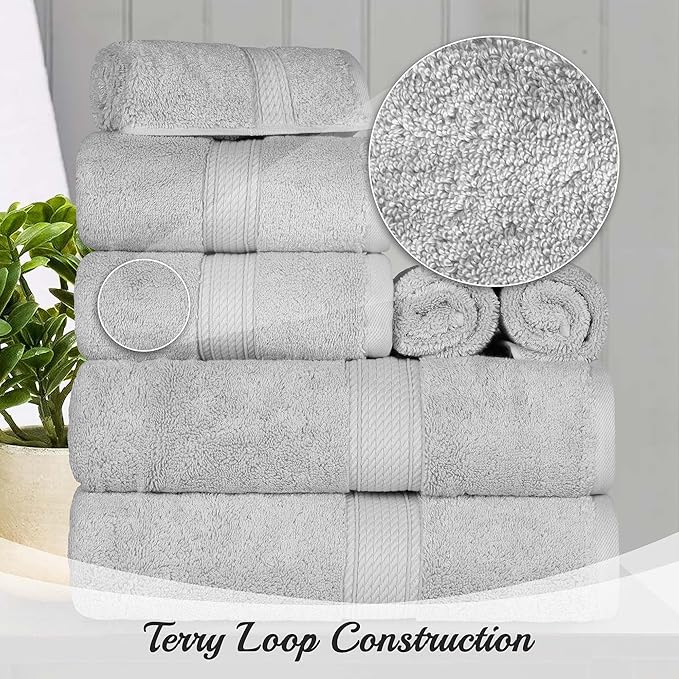 SUPERIOR Solid Egyptian Cotton Towel Set, Hand Towel 20” x 30”, Bath Towel 30”