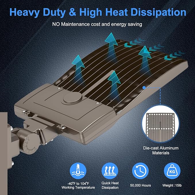 KUKUPPO 6Pack 450W LED Parking Lot Light Power Adjustable, LED Shoebox Flood Pole Light Outdoor Parking Lighting with Arm Mount 67,500LM 5000K IP65 Waterproof 100-277V ETL Listed