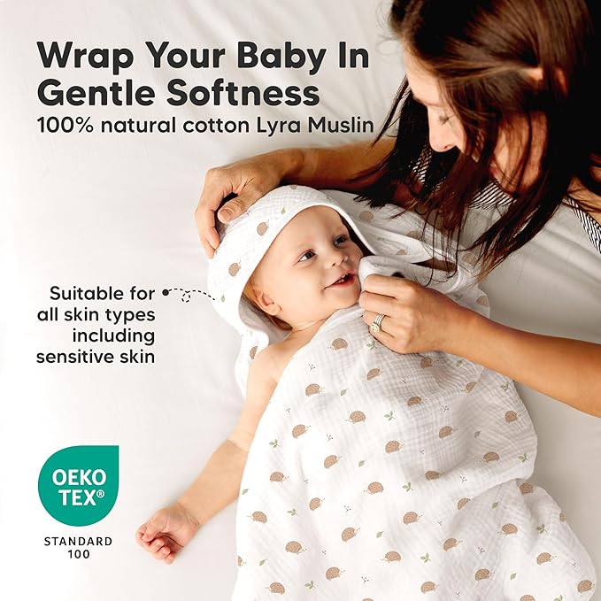 KeaBabies Muslin Baby Bath Towels with Hood for Girls, Boys -Large Organic Cotton Hooded Baby Towels for Newborns,Toddlers,Infant,Kids,Soft Absorbent Newborn Bath Essentials Gift Set(Bruce, Regular)