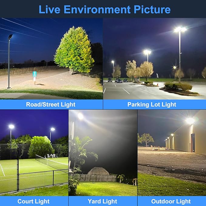 KUKUPPO 6Pack 450W LED Parking Lot Light Power Adjustable, LED Shoebox Flood Pole Light Outdoor Parking Lighting with Arm Mount 67,500LM 5000K IP65 Waterproof 100-277V ETL Listed
