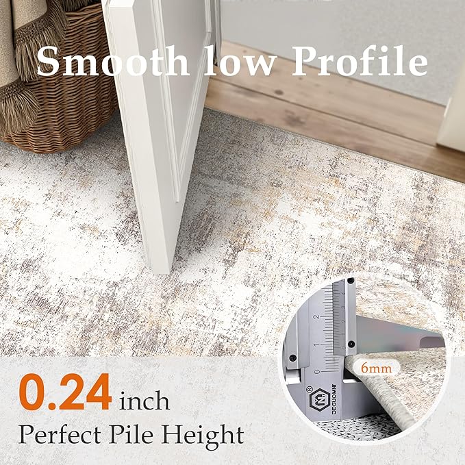 2x12 Washable Runner Rug Beige Grey Neutral Abstract Hallway Kitchen Living Room Bedroom Non Slip Throw Rug Soft Low Pile Indoor Carpet for Entrance Laundry Bathroom